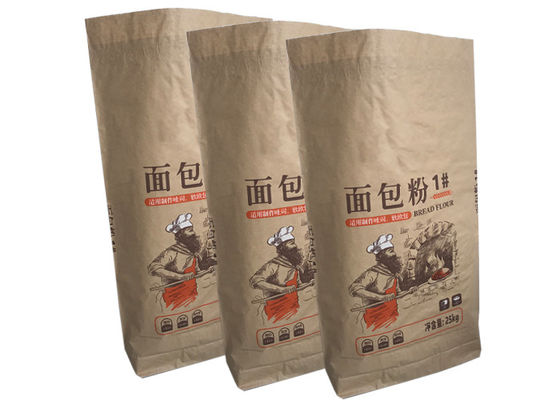 het Document van 25kg Multiwall Kraftpapier van het de Beschermingsvoedsel van de Zakkenvochtigheid de Rang Verpakkende Document Zak
