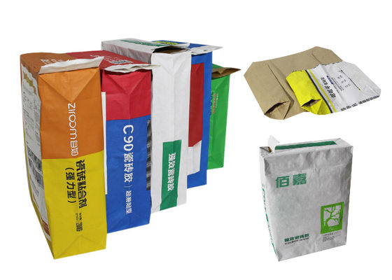1-4 vouw Aangepaste Logo Pasted Valve Multiwall Paper-Zakken voor Verpakkingspoeder