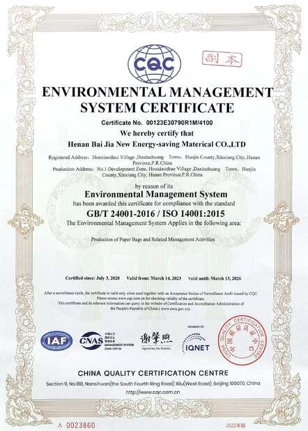CHINA Henan Baijia New Energy-saving Materials Co., Ltd. certificaten